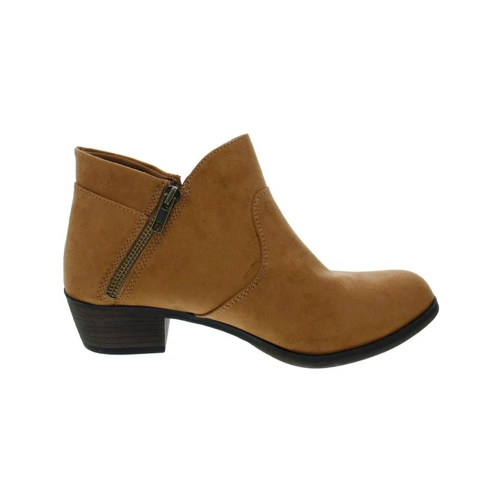 Sun + Stone Micro Suede Double Zipper Booties Boots Sz 8.5 WIDE Caramel Brown